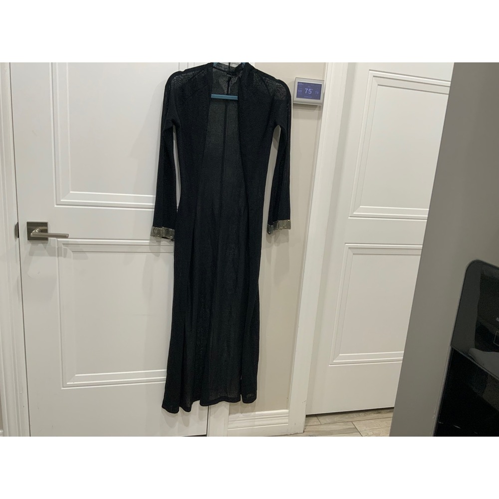 MODERN MUSE Black Sheer Long Sleeve Duster Cardigan‎ Rhinestone Cuff
